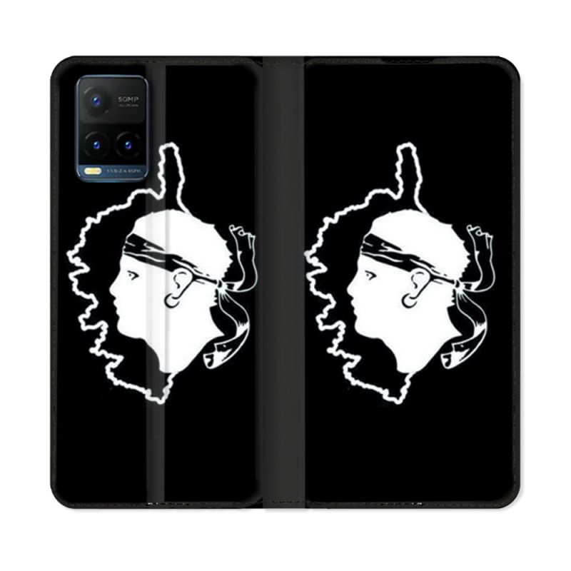 Housse cuir portefeuille Pour Vivo Y21 / Y21S / Y33S Voyage Corse Noir