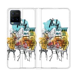 Housse cuir portefeuille Pour Vivo Y21 / Y21S / Y33S Voyage Italie Vintage