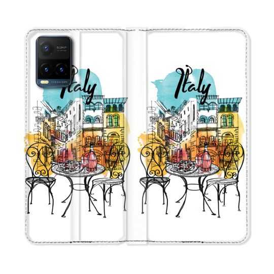 Housse cuir portefeuille Pour Vivo Y21 / Y21S / Y33S Voyage Italie Vintage