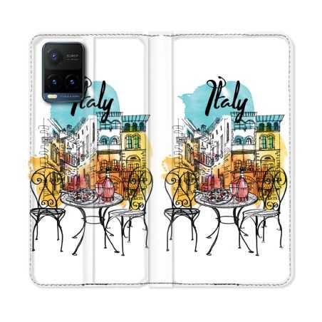 Housse cuir portefeuille Pour Vivo Y21 / Y21S / Y33S Voyage Italie Vintage