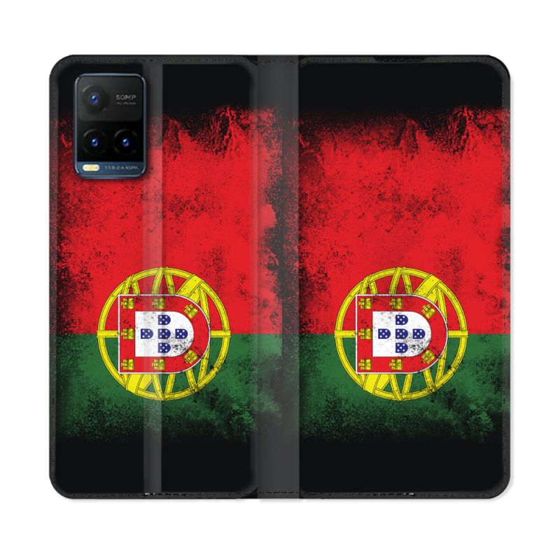 Housse cuir portefeuille Pour Vivo Y21 / Y21S / Y33S Voyage Portugal Drapeau