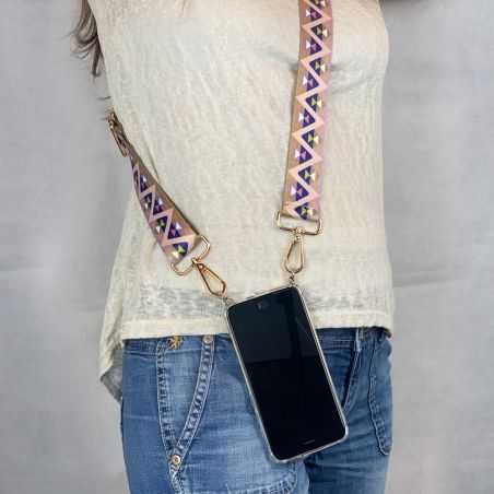 Coque Transparente Pour Iphone 14 (6,1) avec Lanière / Bandoulière / Cordon téléphone réglable en tissu triangle