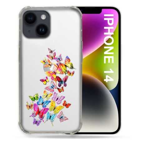 Coque Transparente Pour Iphone 14 (6.1) Papillon Multicolore