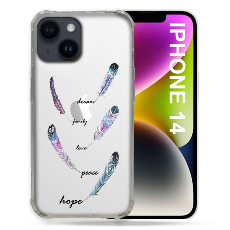 Coque Transparente Pour Iphone 14 (6.1) Plume Couleur