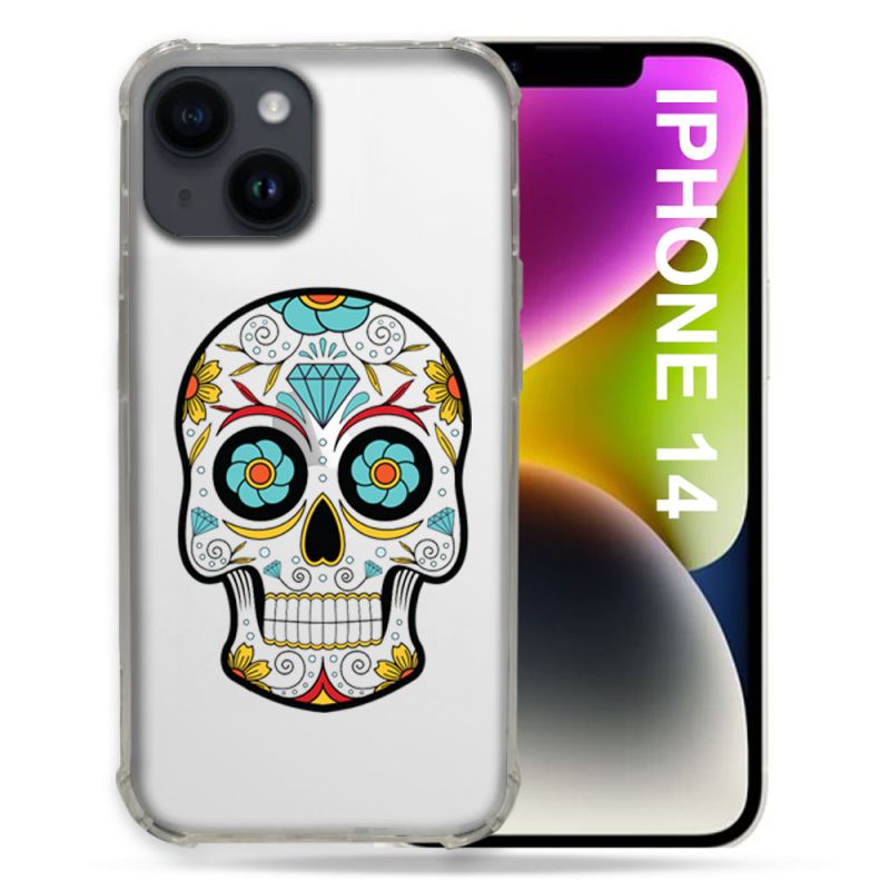 Coque Transparente Pour Iphone 14 (6.1) Tete Mort Color