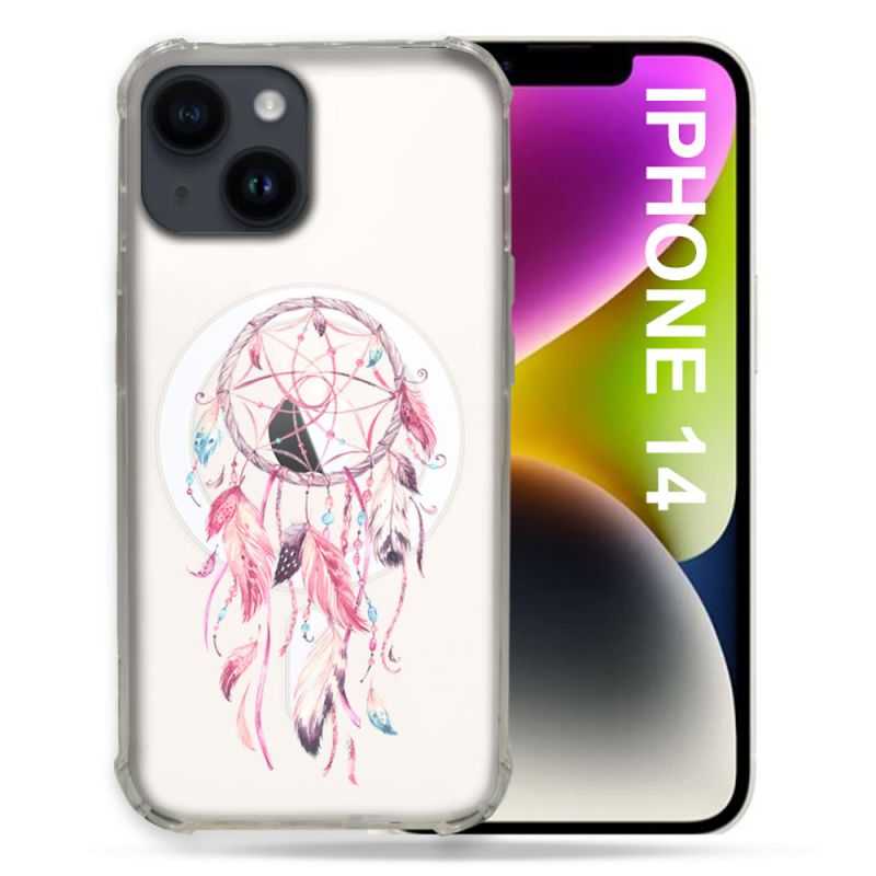 Coque Transparente Compatible MagSafe Pour Iphone 14 (6.1) Attrape Reve Rose