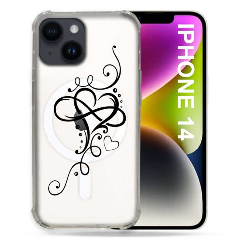 Coque Transparente Compatible MagSafe Pour Iphone 14 (6.1) Cœur infini