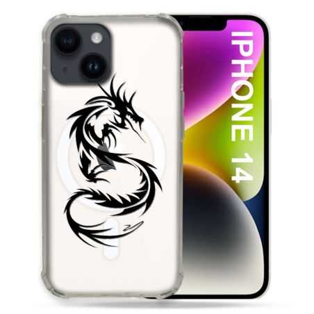 Coque Transparente Compatible MagSafe Pour Iphone 14 (6.1) Dragon Noir