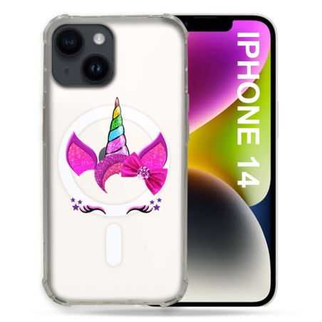 Coque Transparente Compatible MagSafe Pour Iphone 14 (6.1) Licorne Paillette