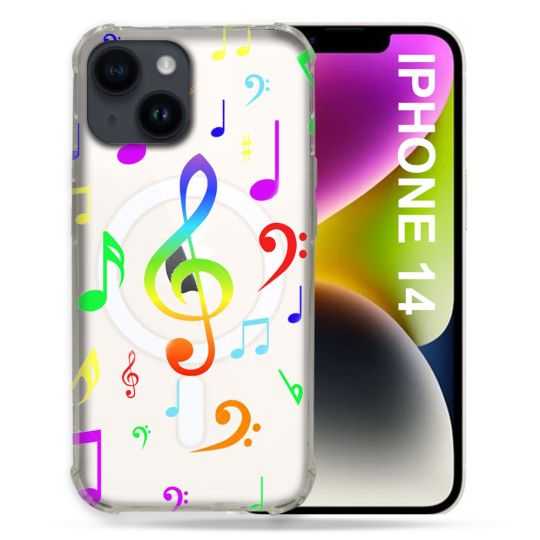 Coque Transparente Compatible MagSafe Pour Iphone 14 (6.1) Note Musique Colore