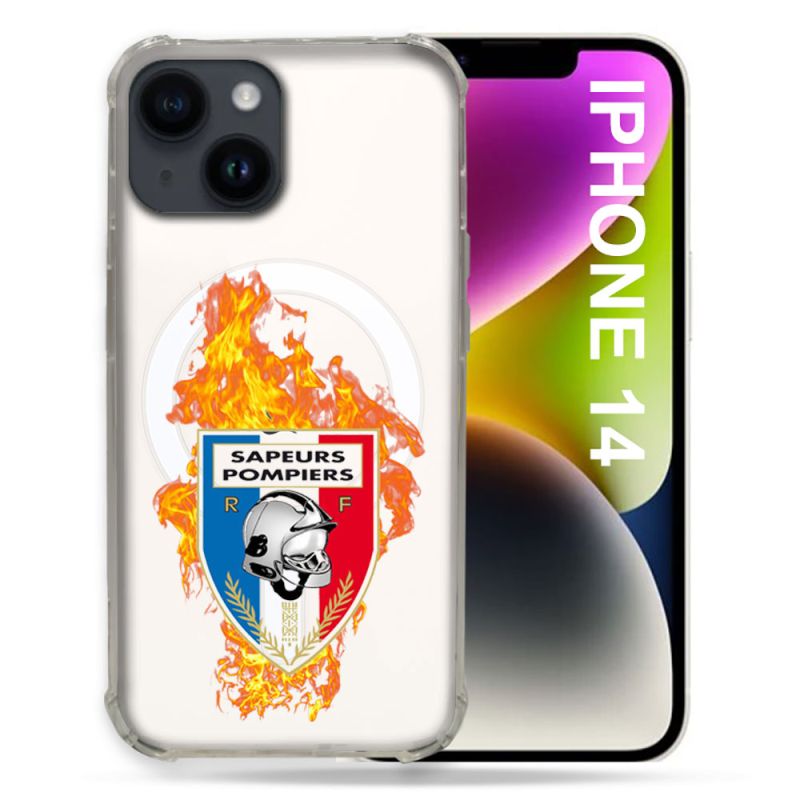 Coque Transparente Compatible MagSafe Pour Iphone 14 (6.1) Pompier Feu