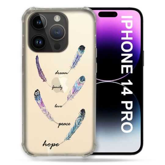 Coque Transparente Pour Iphone 14 Pro (6.1) Plume Couleur