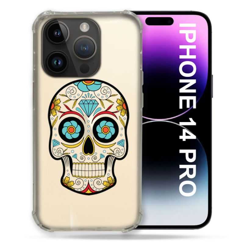 Coque Transparente Pour Iphone 14 Pro (6.1) Tete Mort Color