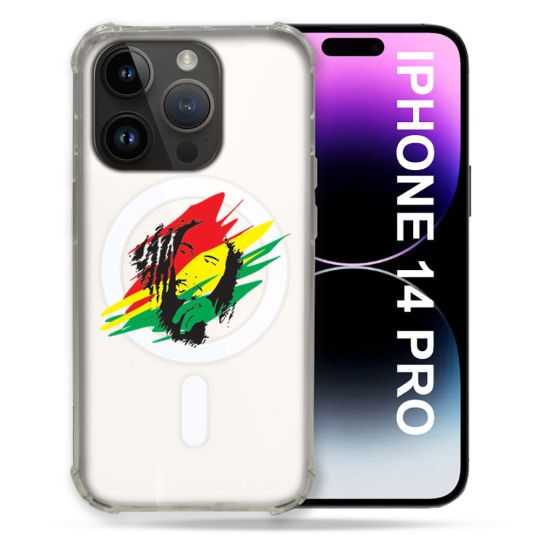 Coque Transparente Compatible MagSafe Pour Iphone 14 Pro (6.1) Bob Marley Graf
