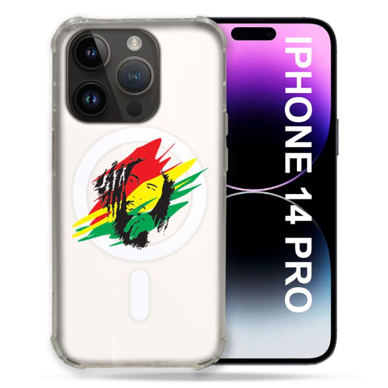 Coque Transparente Compatible MagSafe Pour Iphone 14 Pro (6.1) Bob Marley Graf