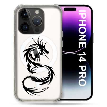 Coque Transparente Compatible MagSafe Pour Iphone 14 Pro (6.1) Dragon Noir