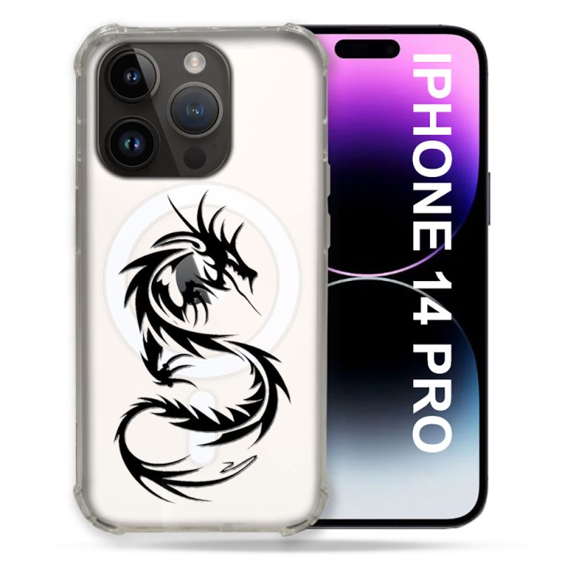 Coque Transparente Compatible MagSafe Pour Iphone 14 Pro (6.1) Dragon Noir