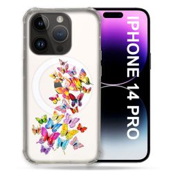 Coque Transparente Compatible MagSafe Pour Iphone 14 Pro (6.1) Papillon Multicolore