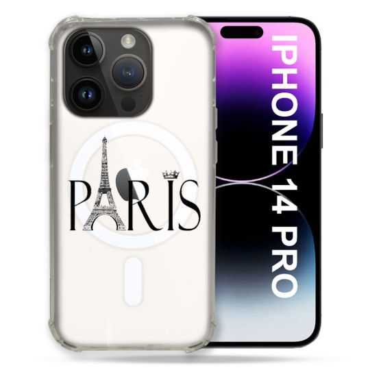 Coque Transparente Compatible MagSafe Pour Iphone 14 Pro (6.1) Paris Noir