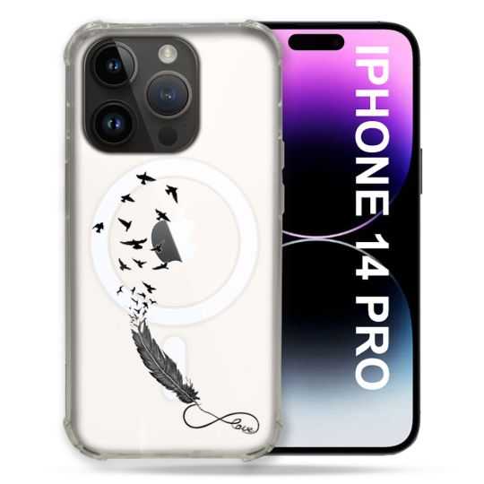 Coque Transparente Compatible MagSafe Pour Iphone 14 Pro (6.1) Plume Infini