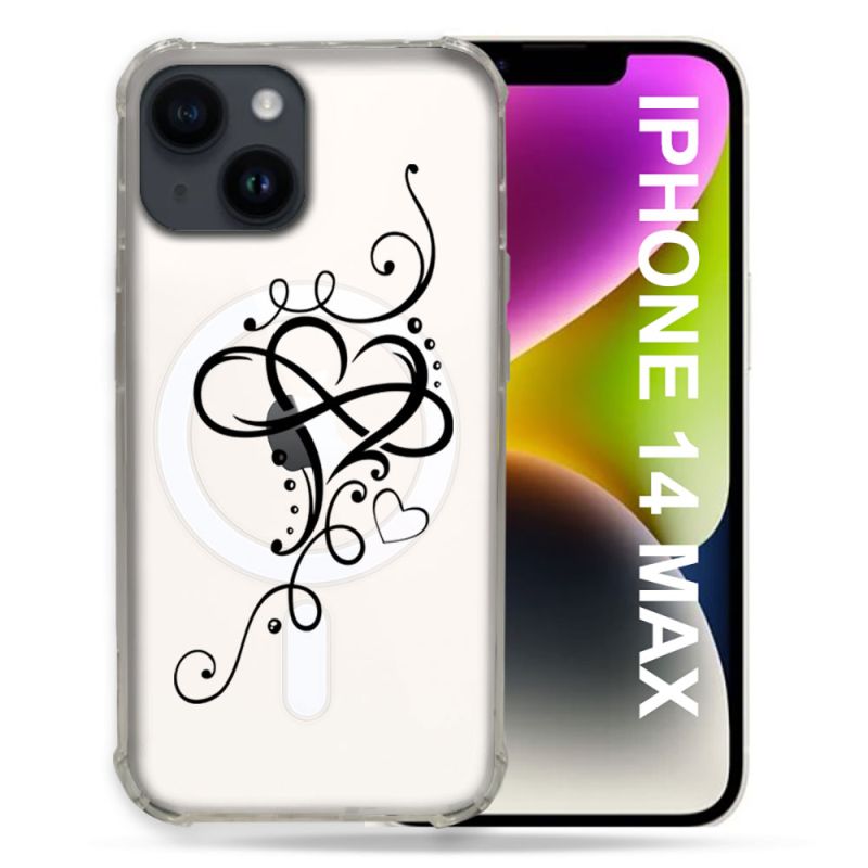 Coque Transparente Compatible MagSafe Pour Iphone 14 Plus (6.7) Cœur infini