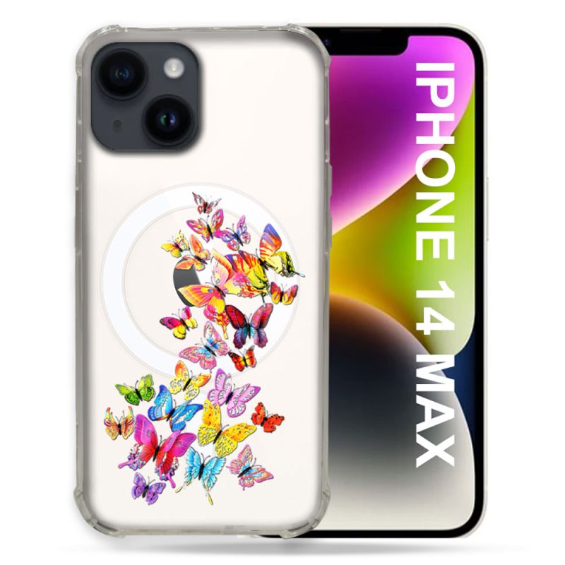 Coque Transparente Compatible MagSafe Pour Iphone 14 Plus (6.7) Papillon Multicolore