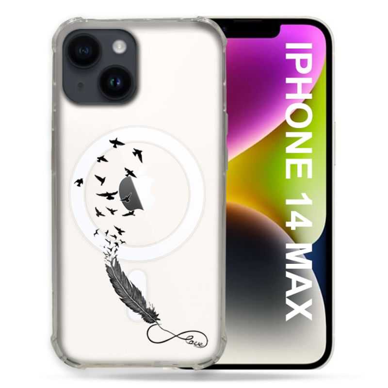 Coque Transparente Compatible MagSafe Pour Iphone 14 Plus (6.7) Plume Infini