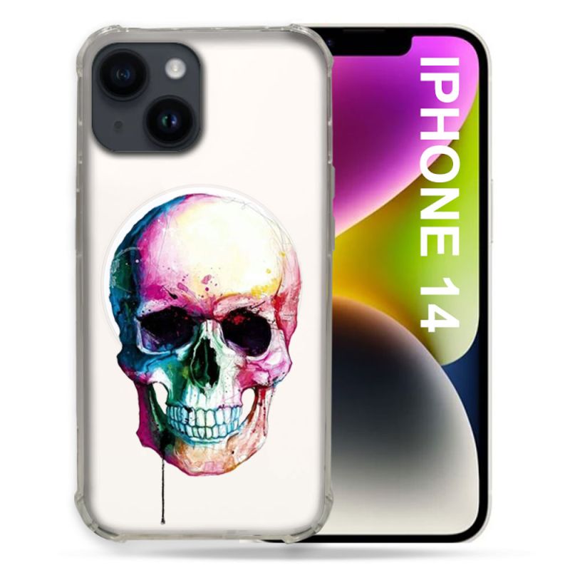 Coque Transparente Compatible MagSafe Pour Iphone 14 Pro Plus (6.7) Skull Head Crane Colore