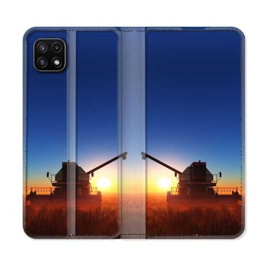 Housse cuir portefeuille Pour Samsung Galaxy A22 5G Agriculture Moissonneuse Soleil