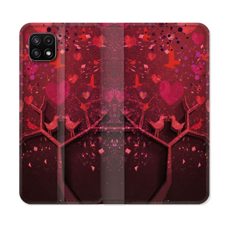 Housse cuir portefeuille Pour Samsung Galaxy A22 5G Amour Arbre