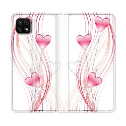 Housse cuir portefeuille Pour Samsung Galaxy A22 5G Amour Coeur Rose Montant sur Blanc