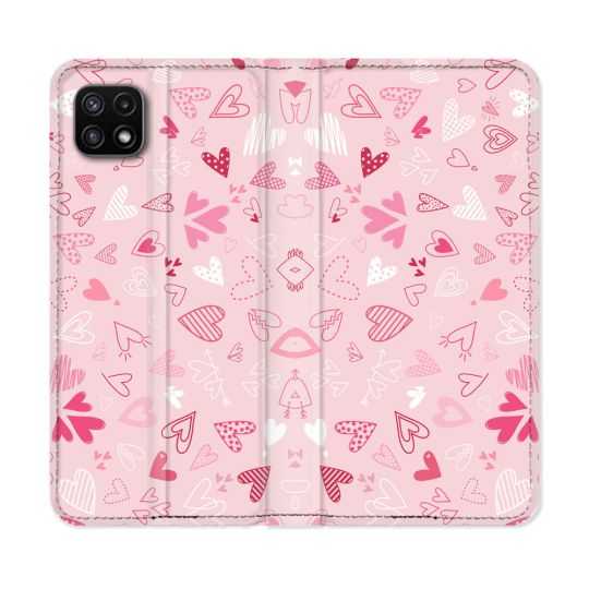 Housse cuir portefeuille Pour Samsung Galaxy A22 5G Amour Ptis Coeurs