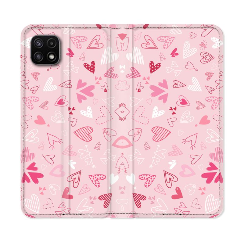Housse cuir portefeuille Pour Samsung Galaxy A22 5G Amour Ptis Coeurs