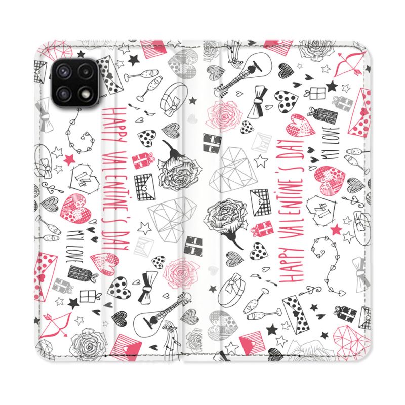Housse cuir portefeuille Pour Samsung Galaxy A22 5G Amour Valentines