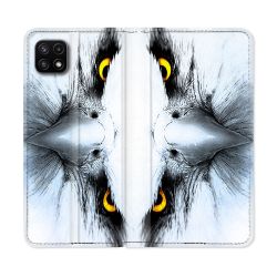 Housse cuir portefeuille Pour Samsung Galaxy A22 5G Animal Aigle Royal Blanc