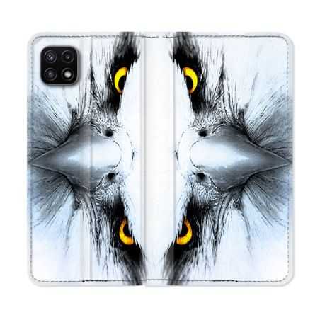 Housse cuir portefeuille Pour Samsung Galaxy A22 5G Animal Aigle Royal Blanc