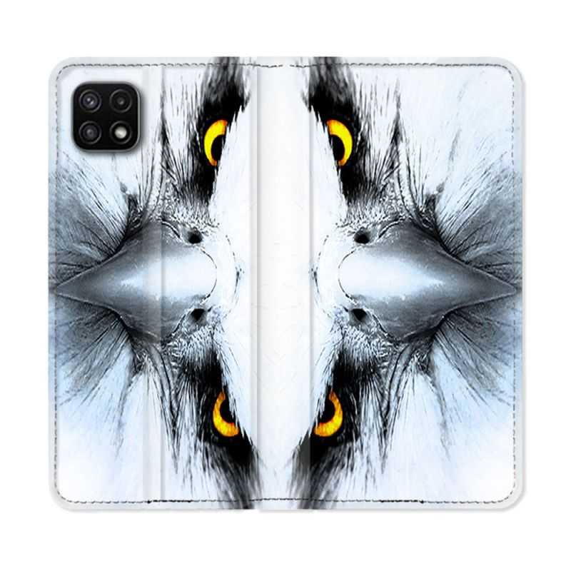 Housse cuir portefeuille Pour Samsung Galaxy A22 5G Animal Aigle Royal Blanc