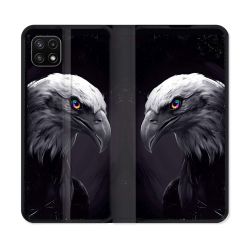 Housse cuir portefeuille Pour Samsung Galaxy A22 5G Animal Aigle Royal Noir