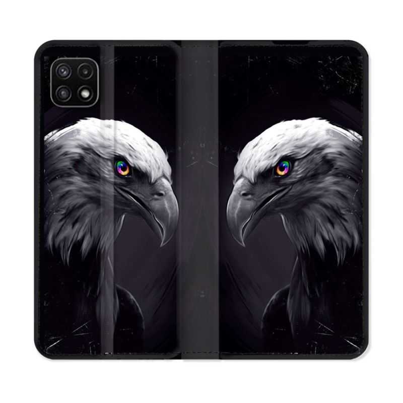 Housse cuir portefeuille Pour Samsung Galaxy A22 5G Animal Aigle Royal Noir