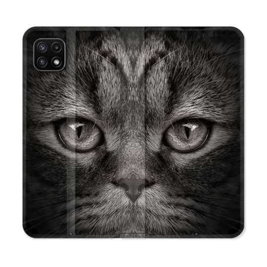 Housse cuir portefeuille Pour Samsung Galaxy A22 5G Animal Chat Gris
