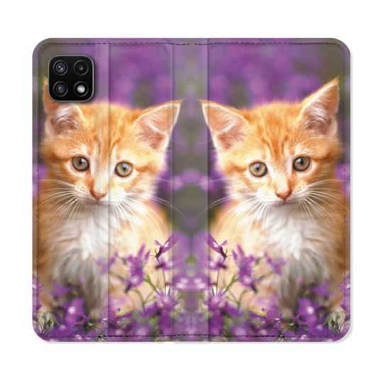 Housse cuir portefeuille Pour Samsung Galaxy A22 5G Animal Chat Violet