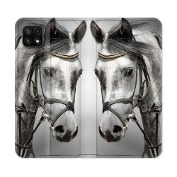 Housse cuir portefeuille Pour Samsung Galaxy A22 5G Animal Cheval Blanc