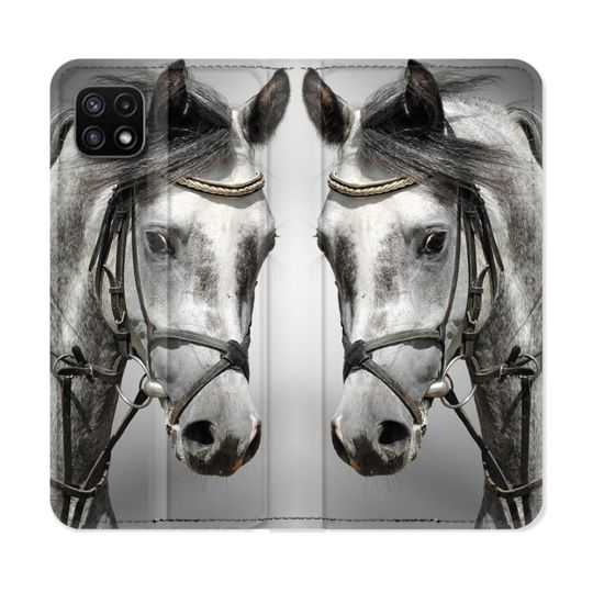 Housse cuir portefeuille Pour Samsung Galaxy A22 5G Animal Cheval Blanc