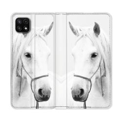 Housse cuir portefeuille Pour Samsung Galaxy A22 5G Animal Cheval Cristal