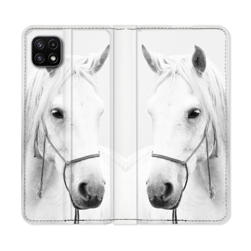 Housse cuir portefeuille Pour Samsung Galaxy A22 5G Animal Cheval Cristal