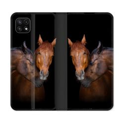 Housse cuir portefeuille Pour Samsung Galaxy A22 5G Animal Cheval Marron