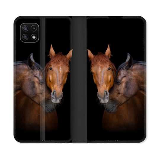 Housse cuir portefeuille Pour Samsung Galaxy A22 5G Animal Cheval Marron