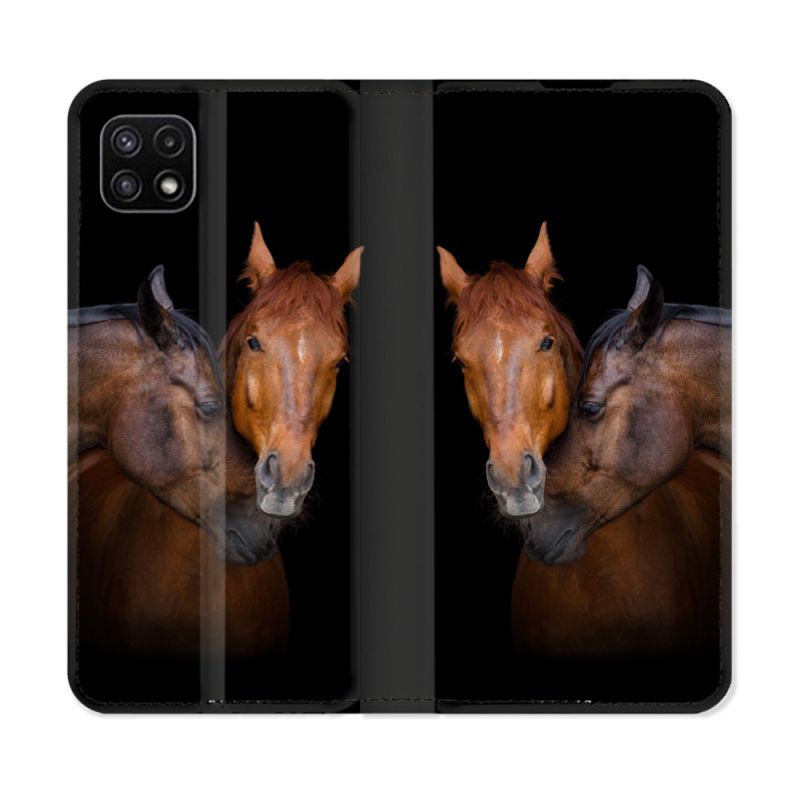 Housse cuir portefeuille Pour Samsung Galaxy A22 5G Animal Cheval Marron