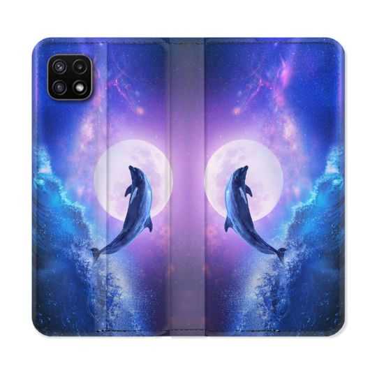 Housse cuir portefeuille Pour Samsung Galaxy A22 5G Animal Dauphin Vague