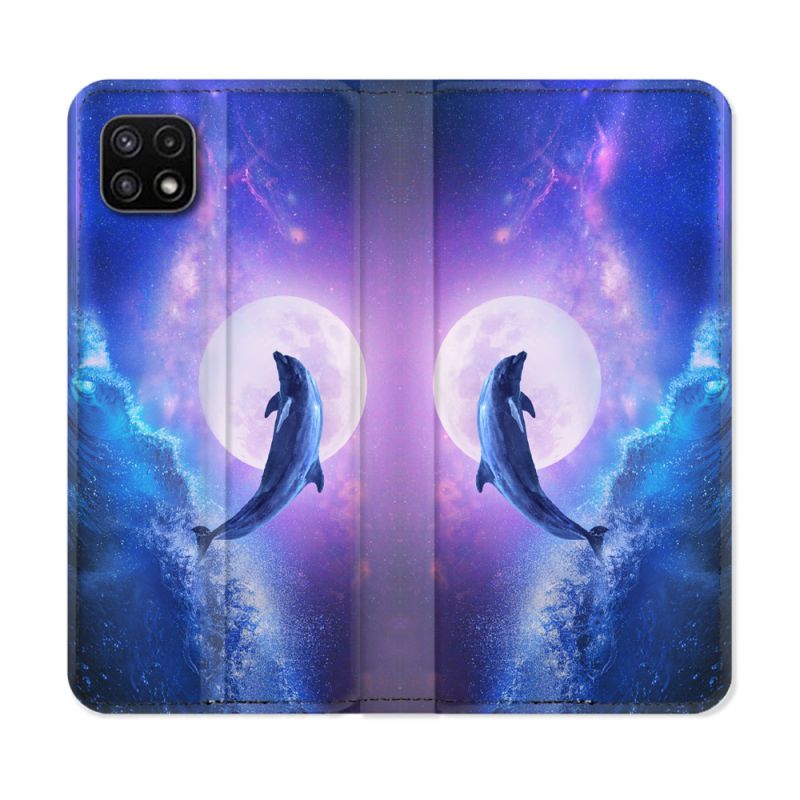 Housse cuir portefeuille Pour Samsung Galaxy A22 5G Animal Dauphin Vague